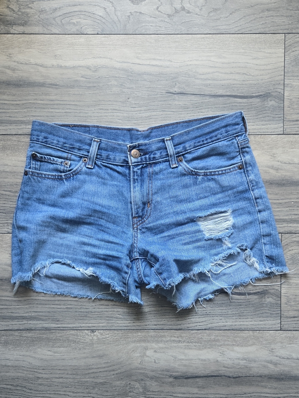 Women's Distressed Denim Shorts - Light Blue